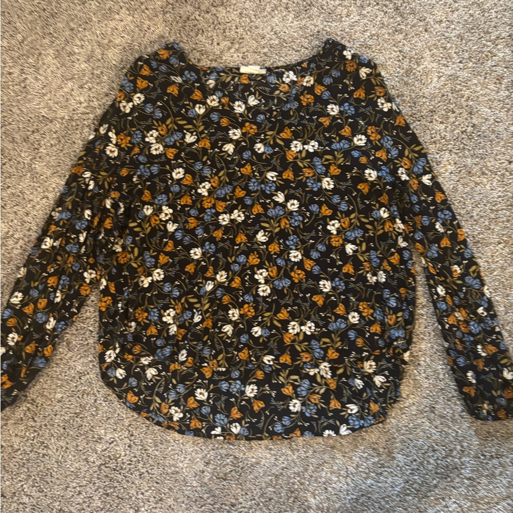 a.n.a Black Floral Top with Blue, Mustard & White Accents